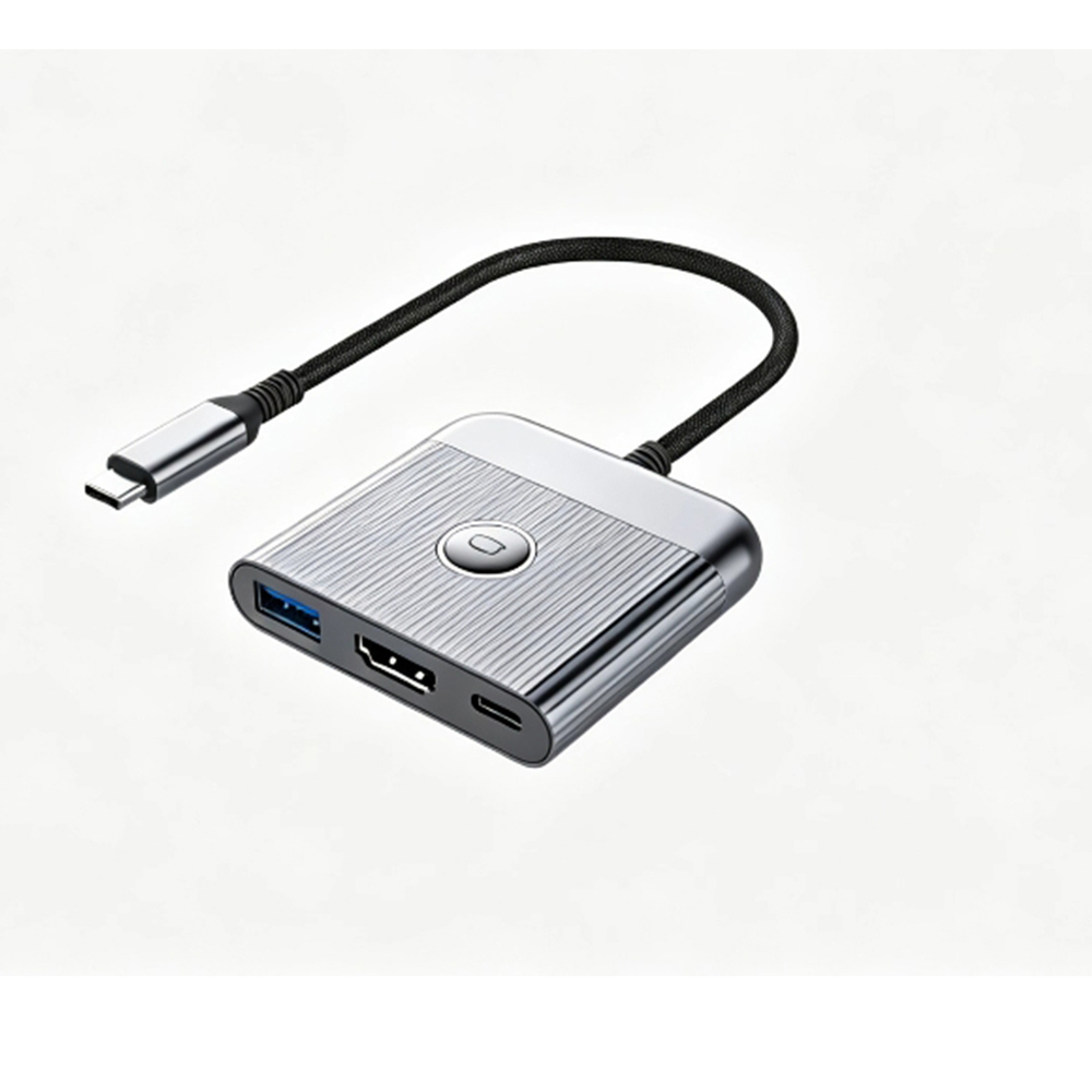 USB-C 3-in-1 Hub with Wireless Screen Mirroring Button — HDMI 4K + USB 3.0 + PD Charging | OEM Bulk Factory